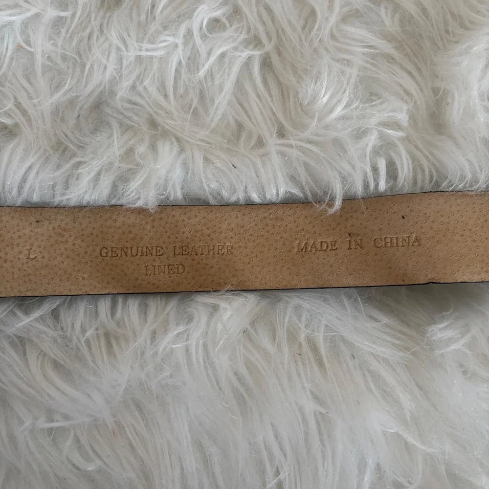 Adrienne Landau Studio Black Croc‎ Embossed Leather Belt Bronze Buckle Size L